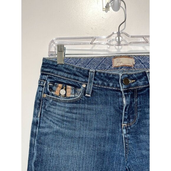 Paige Vintage Y2K  Blue Denim Canyon Low Rise Embroidered Flare Jeans Women's Si - Picture 3 of 12